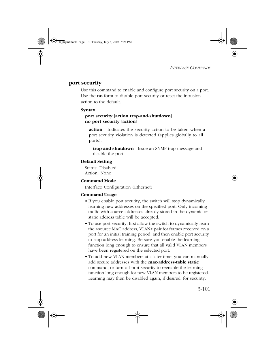 Port security, Port security -101 | SMC Networks SMC EZ 10/100/1000 SMCGS8P-Smart User Manual | Page 269 / 366