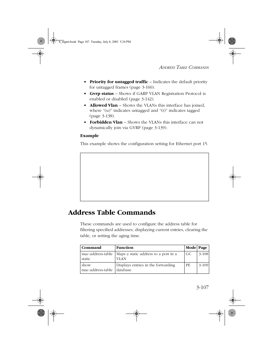 Address table commands, Address table commands -107 | SMC Networks SMC EZ 10/100/1000 SMCGS8P-Smart User Manual | Page 275 / 366