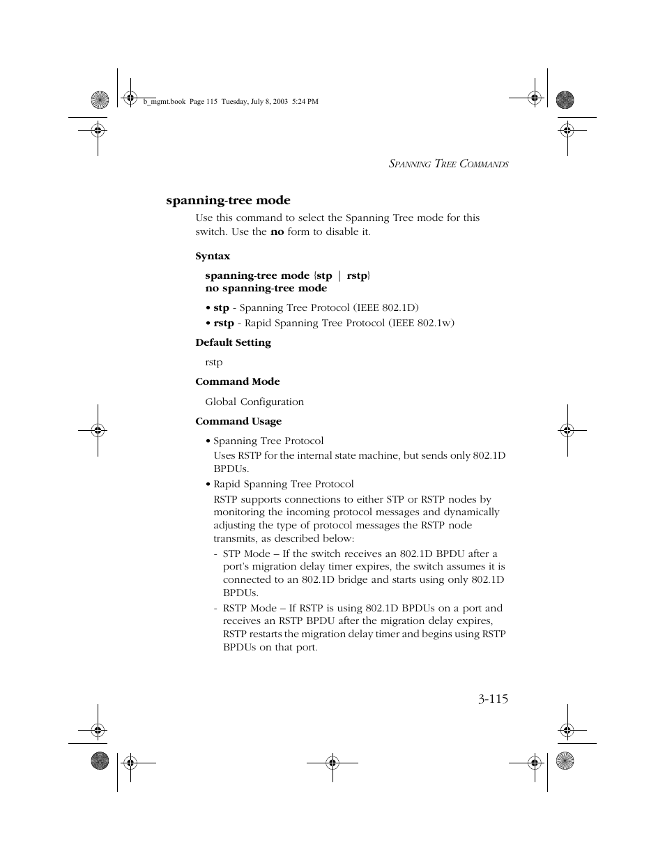 Spanning-tree mode, Spanning-tree mode -115 | SMC Networks SMC EZ 10/100/1000 SMCGS8P-Smart User Manual | Page 283 / 366