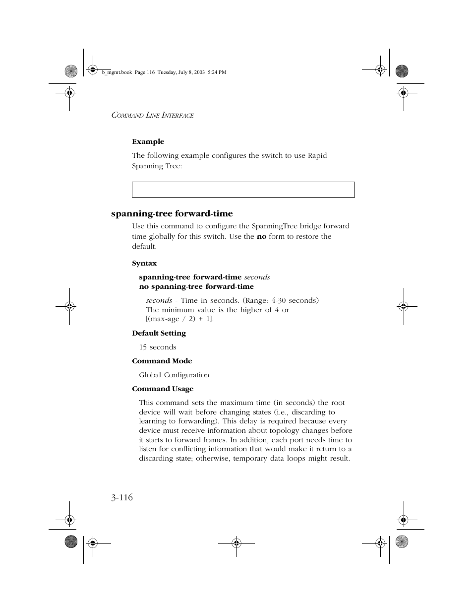 Spanning-tree forward-time, Spanning-tree forward-time -116 | SMC Networks SMC EZ 10/100/1000 SMCGS8P-Smart User Manual | Page 284 / 366