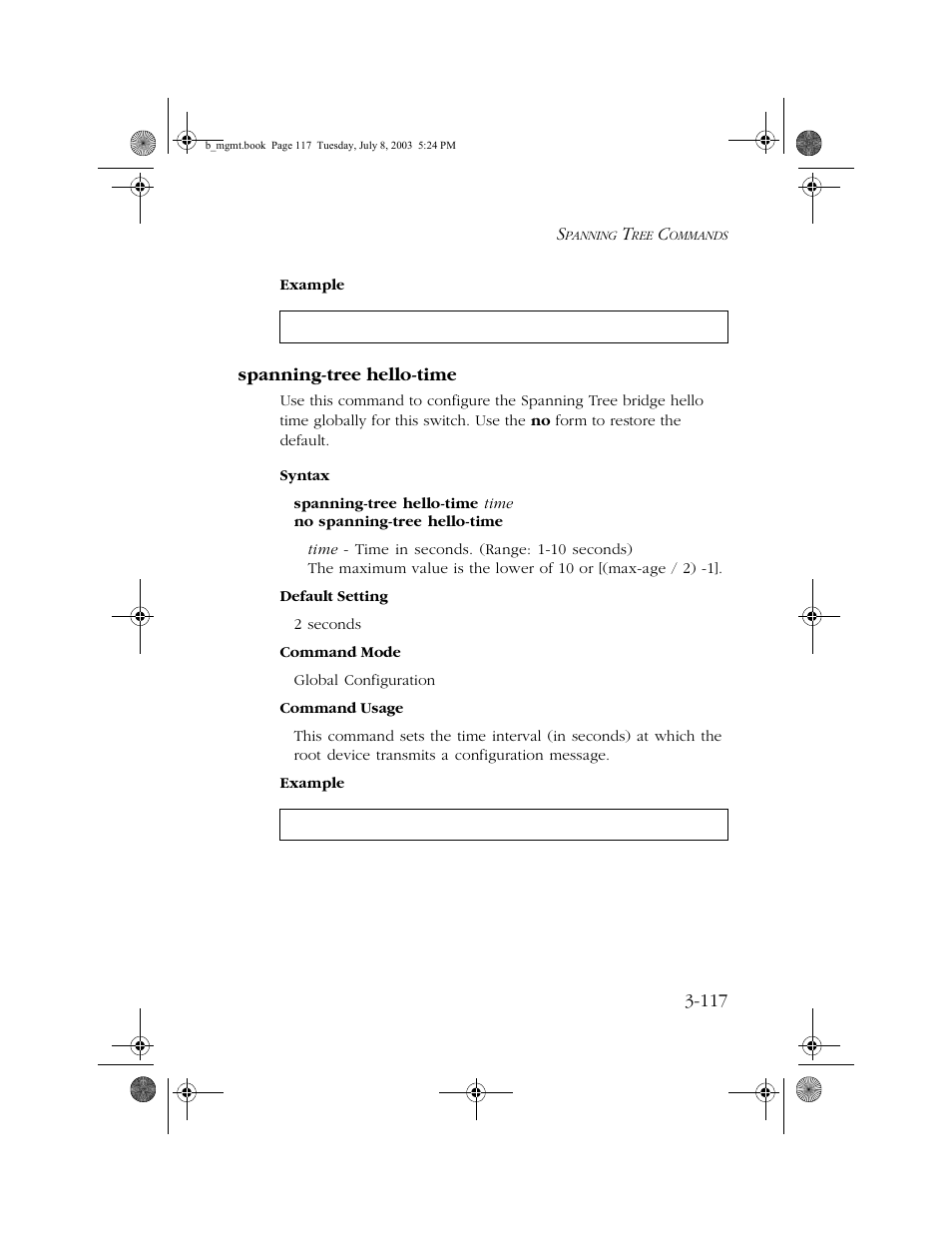 Spanning-tree hello-time, Spanning-tree hello-time -117 | SMC Networks SMC EZ 10/100/1000 SMCGS8P-Smart User Manual | Page 285 / 366