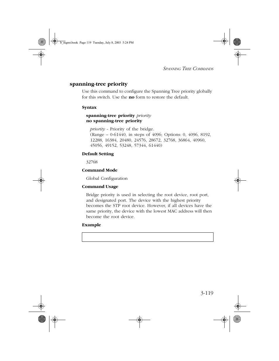 Spanning-tree priority, Spanning-tree priority -119 | SMC Networks SMC EZ 10/100/1000 SMCGS8P-Smart User Manual | Page 287 / 366