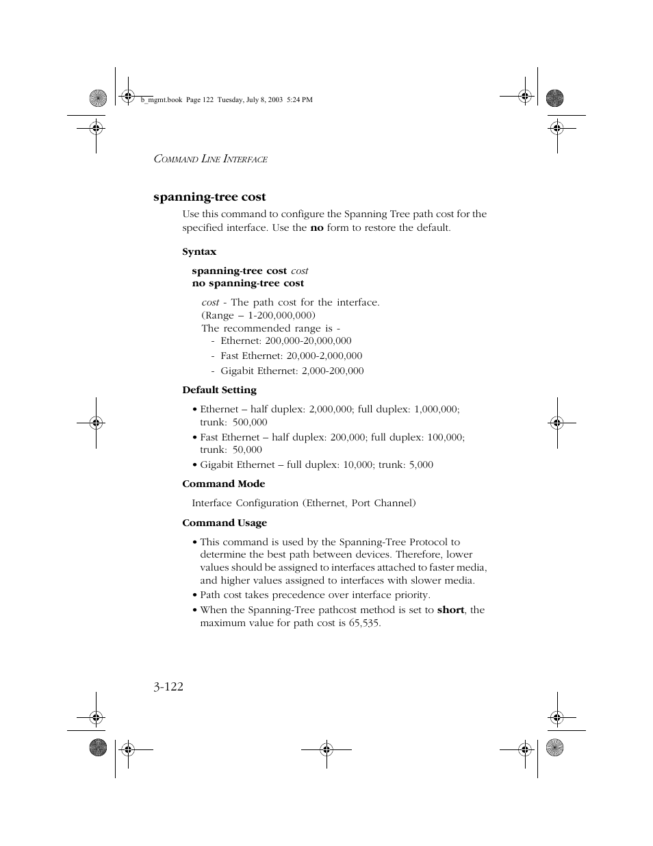 Spanning-tree cost, Spanning-tree cost -122 | SMC Networks SMC EZ 10/100/1000 SMCGS8P-Smart User Manual | Page 290 / 366