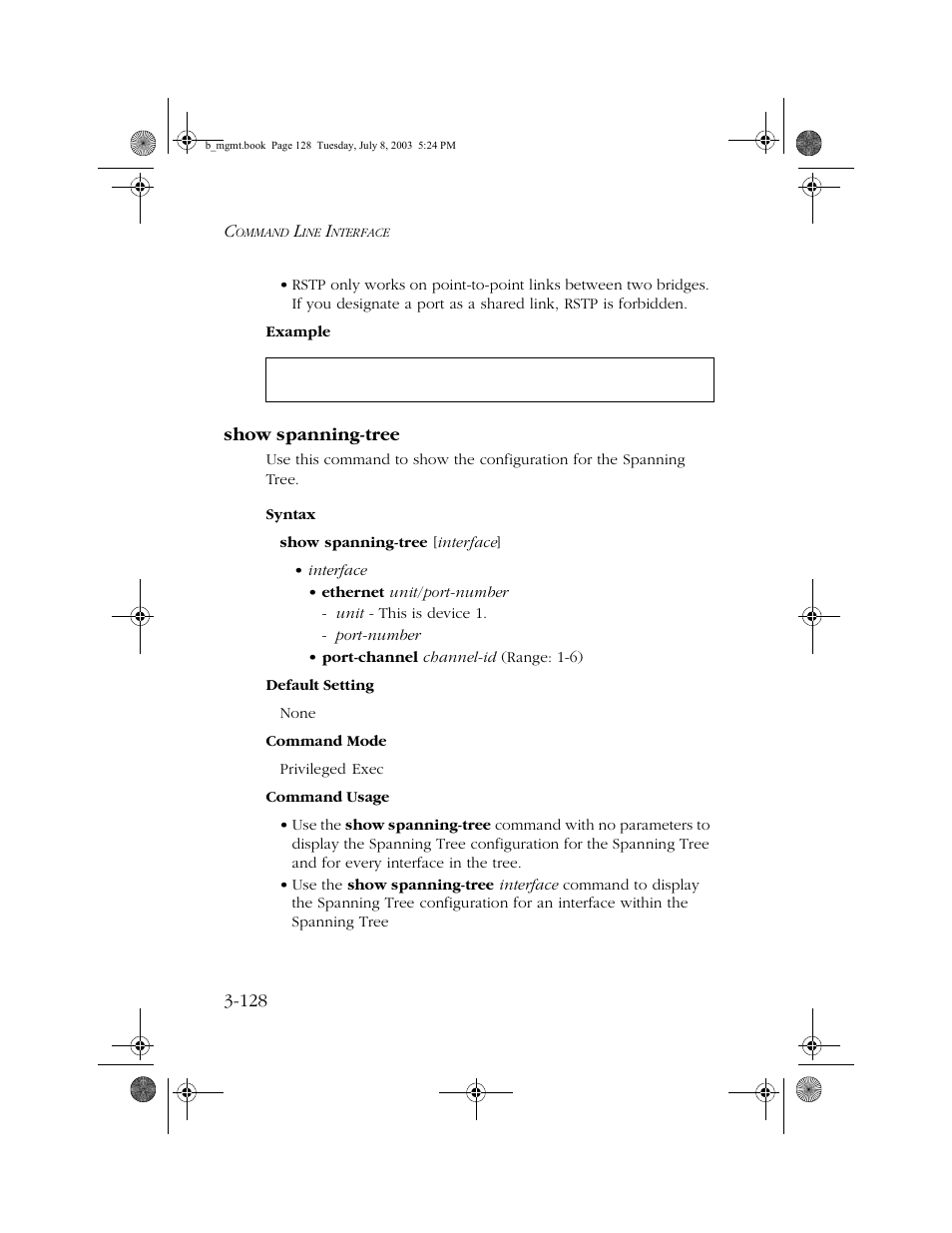 Show spanning-tree, Show spanning-tree -128 | SMC Networks SMC EZ 10/100/1000 SMCGS8P-Smart User Manual | Page 296 / 366