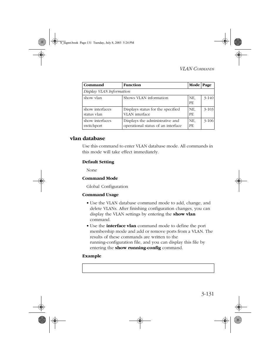 Vlan database, Vlan database -131, Vlan c | 131 vlan database | SMC Networks SMC EZ 10/100/1000 SMCGS8P-Smart User Manual | Page 299 / 366