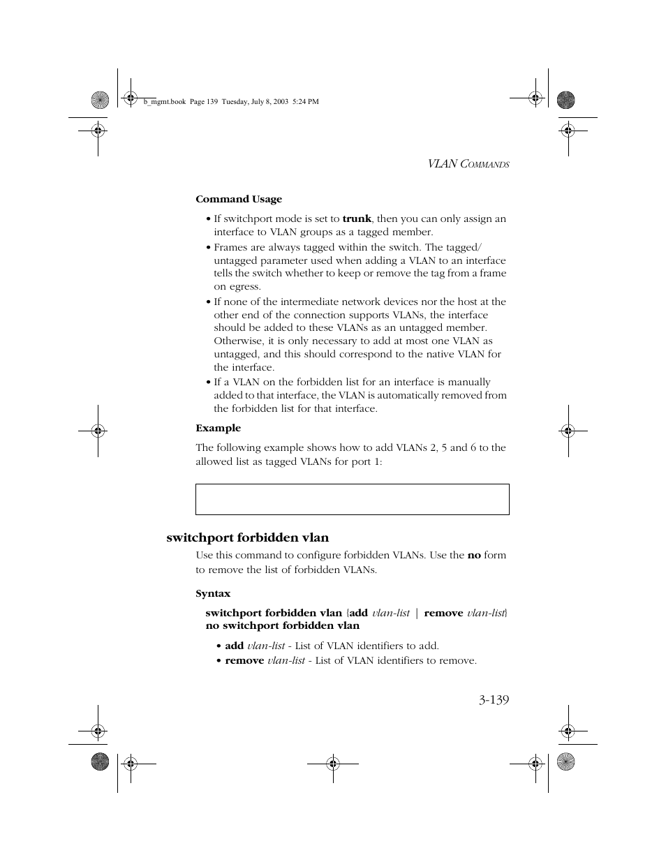 Switchport forbidden vlan, Switchport forbidden vlan -139 | SMC Networks SMC EZ 10/100/1000 SMCGS8P-Smart User Manual | Page 307 / 366