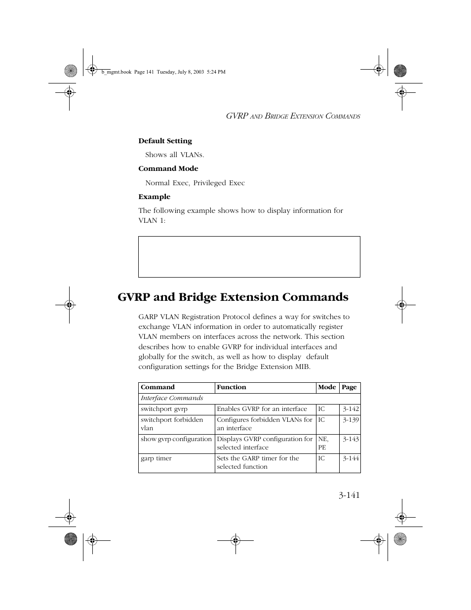 Gvrp and bridge extension commands, Gvrp and bridge extension commands -141, Gvrp | SMC Networks SMC EZ 10/100/1000 SMCGS8P-Smart User Manual | Page 309 / 366
