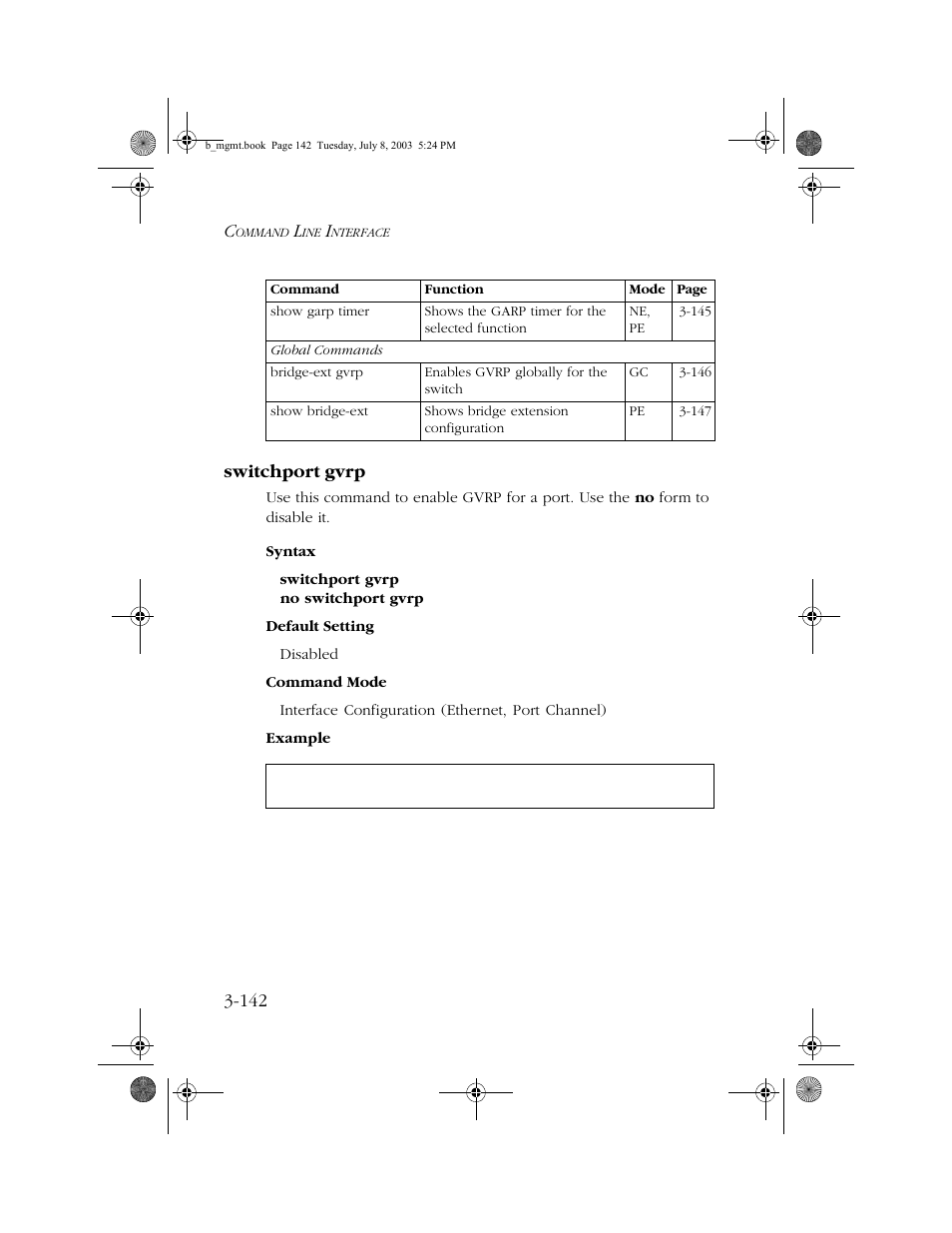 Switchport gvrp, Switchport gvrp -142, E 3-142) | 142 switchport gvrp | SMC Networks SMC EZ 10/100/1000 SMCGS8P-Smart User Manual | Page 310 / 366