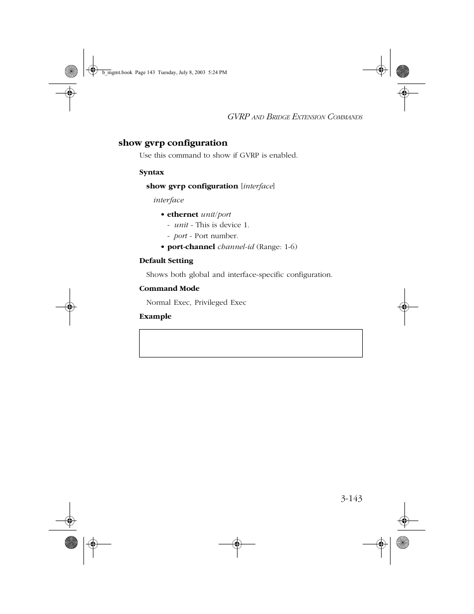 Show gvrp configuration, Show gvrp configuration -143 | SMC Networks SMC EZ 10/100/1000 SMCGS8P-Smart User Manual | Page 311 / 366