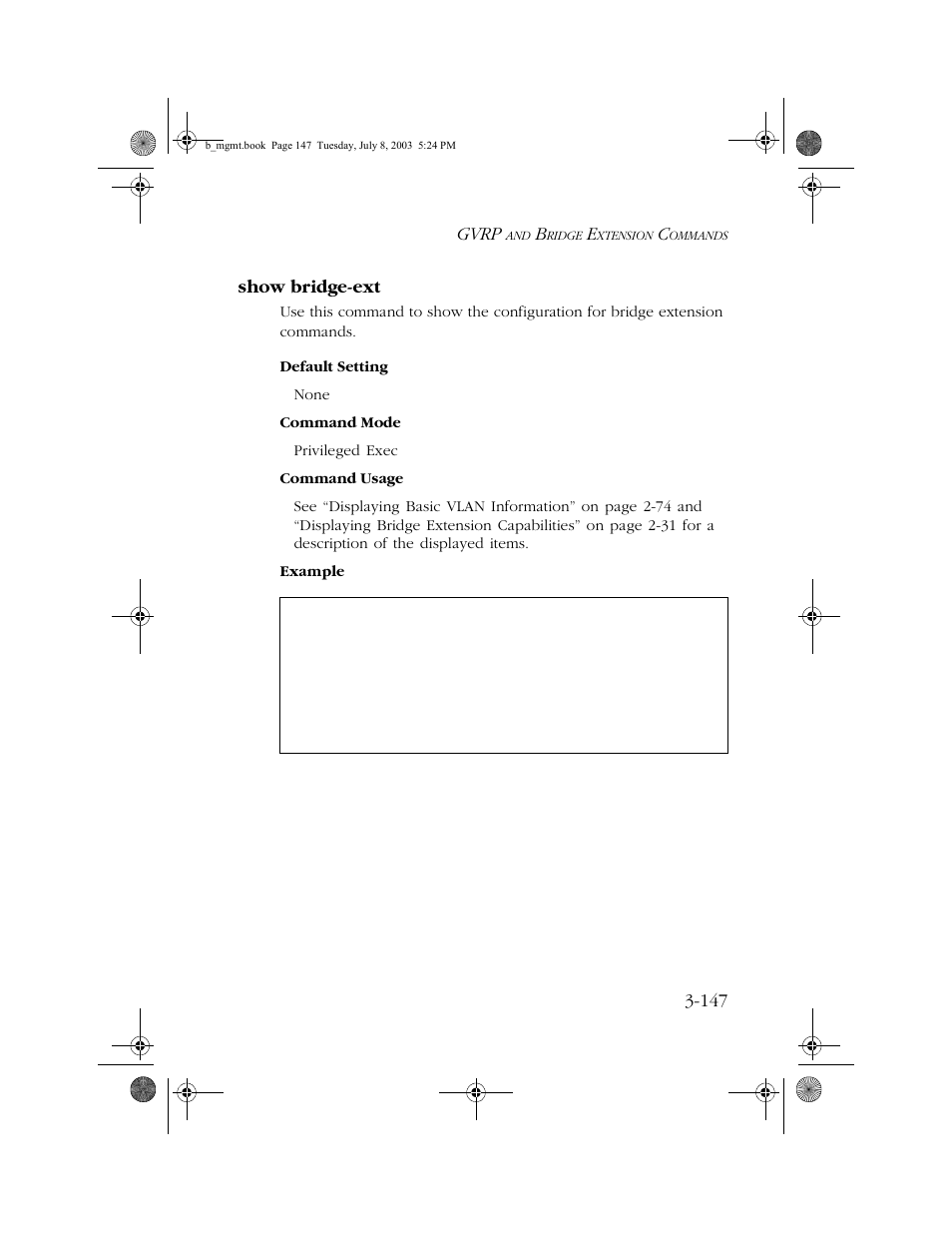 Show bridge-ext, Show bridge-ext -147 | SMC Networks SMC EZ 10/100/1000 SMCGS8P-Smart User Manual | Page 315 / 366