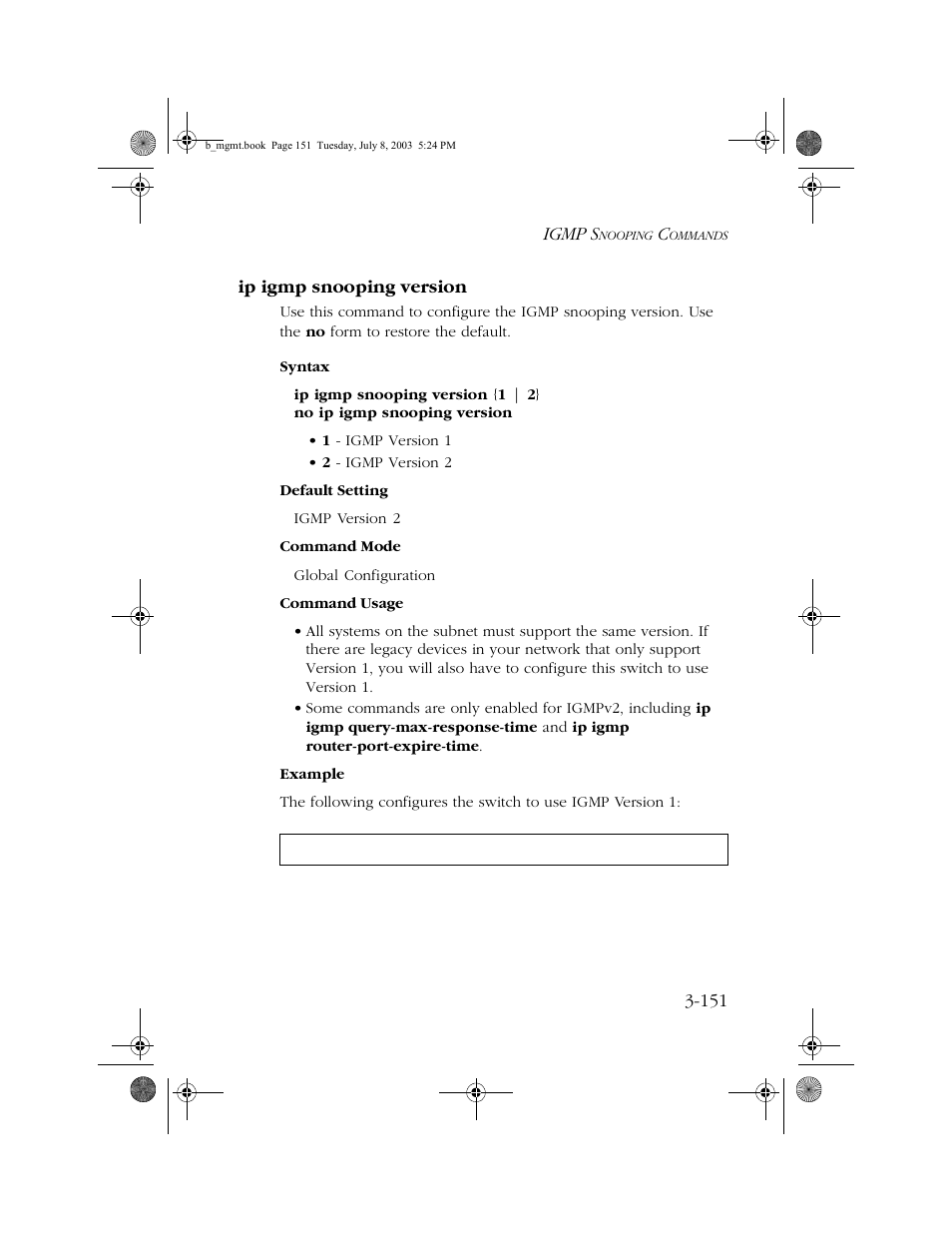 Ip igmp snooping version, Ip igmp snooping version -151 | SMC Networks SMC EZ 10/100/1000 SMCGS8P-Smart User Manual | Page 319 / 366