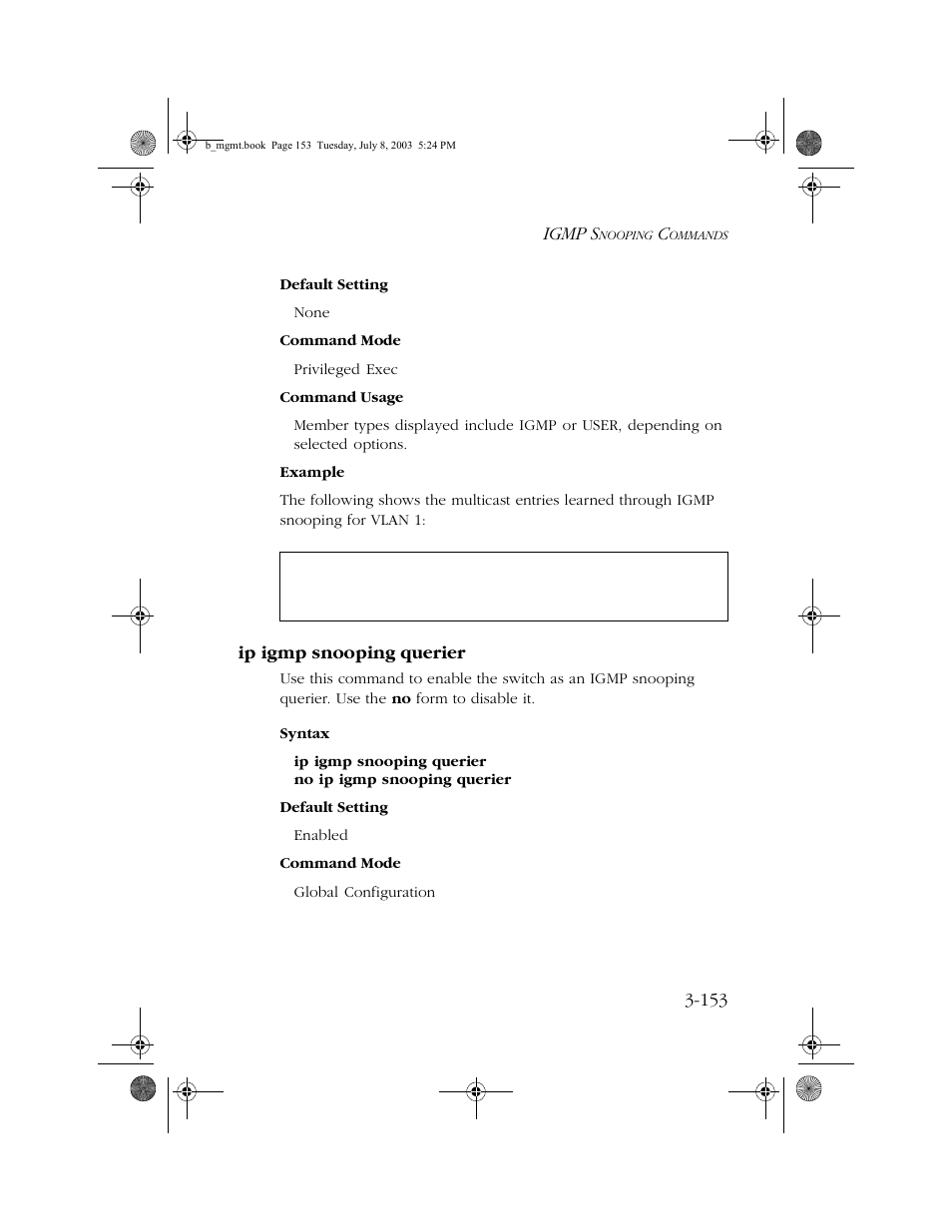 Ip igmp snooping querier, Ip igmp snooping querier -153 | SMC Networks SMC EZ 10/100/1000 SMCGS8P-Smart User Manual | Page 321 / 366