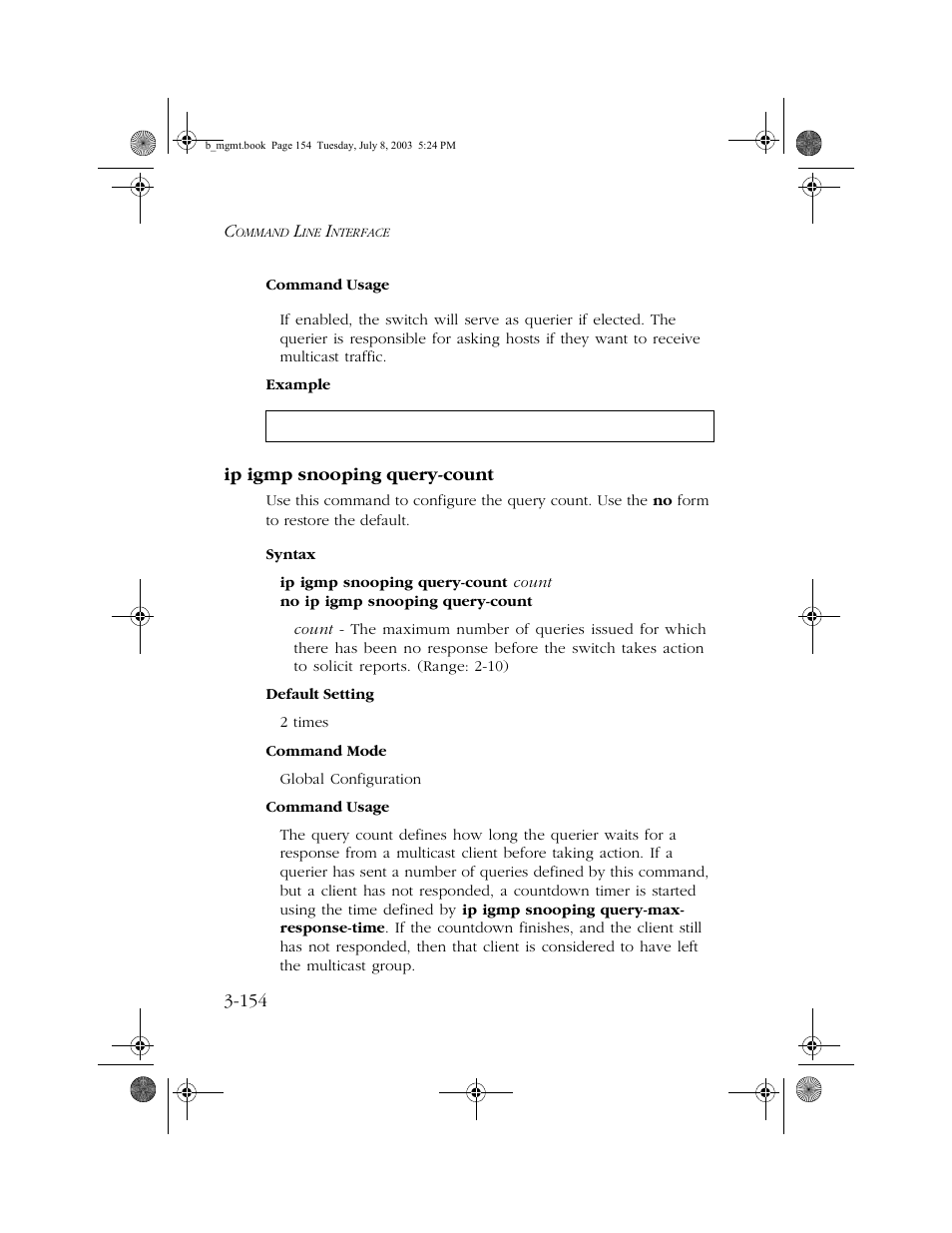 Ip igmp snooping query-count, Ip igmp snooping query-count -154 | SMC Networks SMC EZ 10/100/1000 SMCGS8P-Smart User Manual | Page 322 / 366