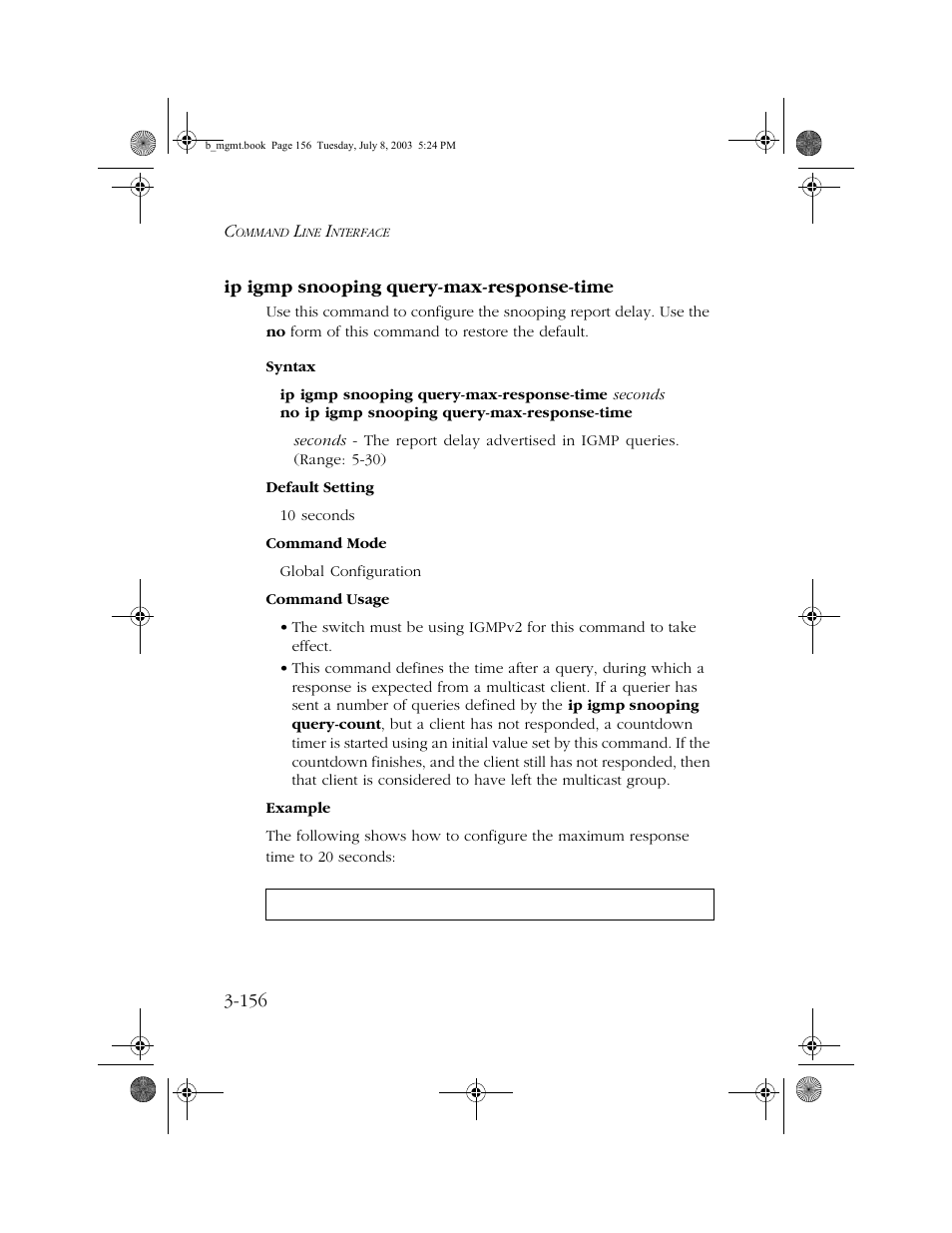 Ip igmp snooping query-max-response-time, Ip igmp snooping query-max-response-time -156 | SMC Networks SMC EZ 10/100/1000 SMCGS8P-Smart User Manual | Page 324 / 366