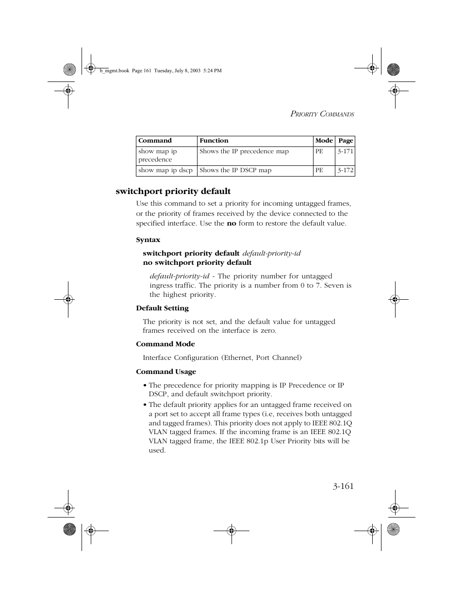 Switchport priority default, Switchport priority default -161 | SMC Networks SMC EZ 10/100/1000 SMCGS8P-Smart User Manual | Page 329 / 366