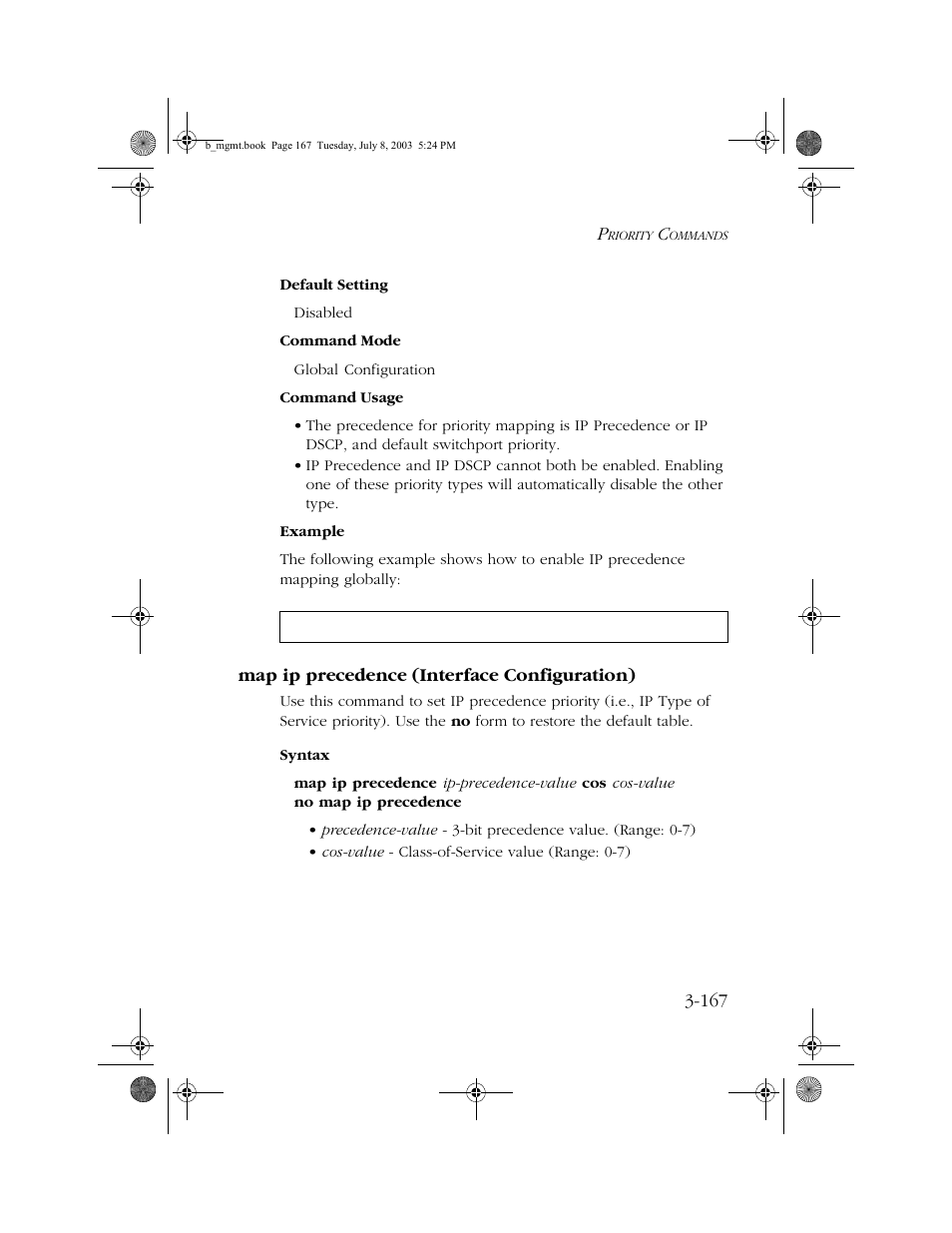 Map ip precedence (interface configuration), Map ip precedence (interface configuration) -167 | SMC Networks SMC EZ 10/100/1000 SMCGS8P-Smart User Manual | Page 335 / 366