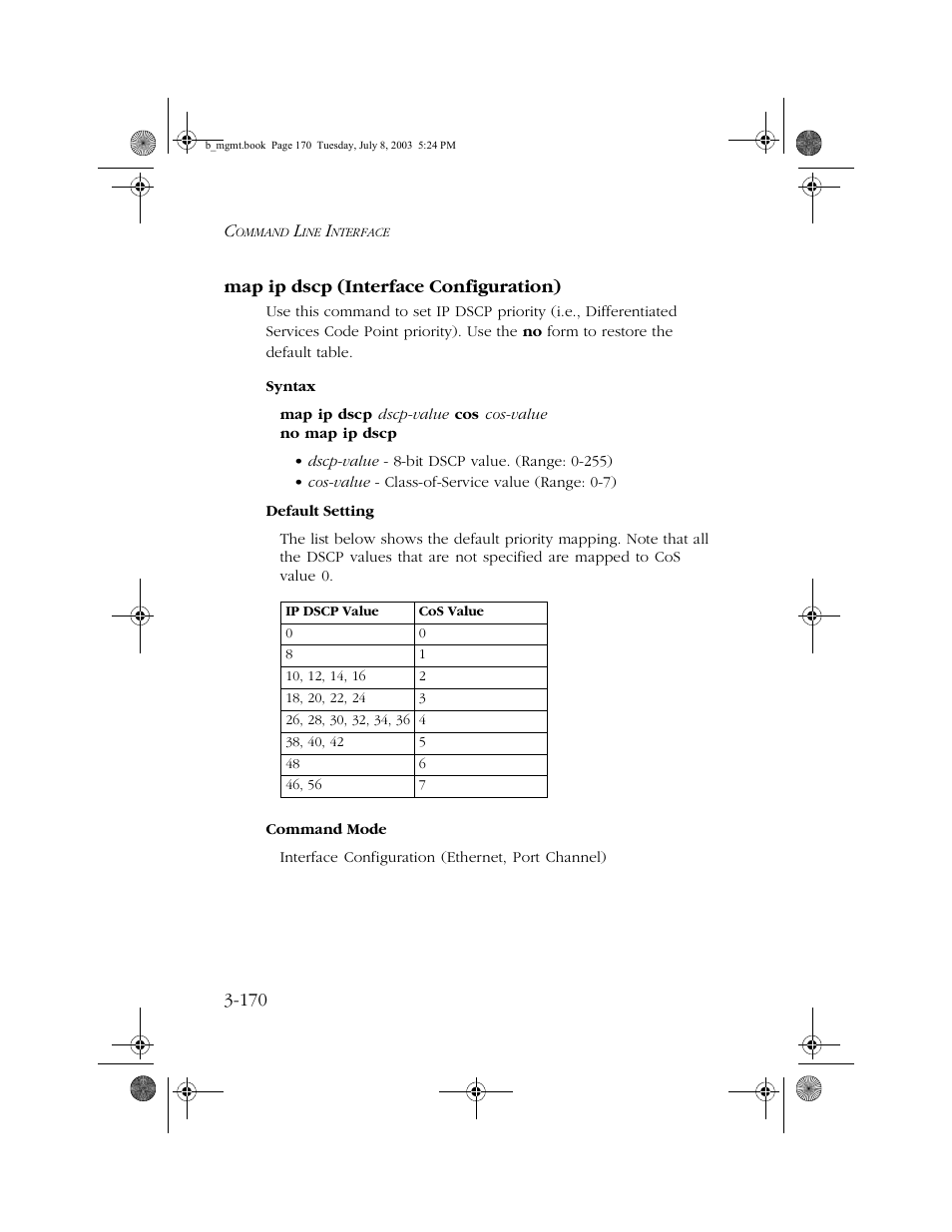 Map ip dscp (interface configuration), Map ip dscp (interface configuration) -170 | SMC Networks SMC EZ 10/100/1000 SMCGS8P-Smart User Manual | Page 338 / 366