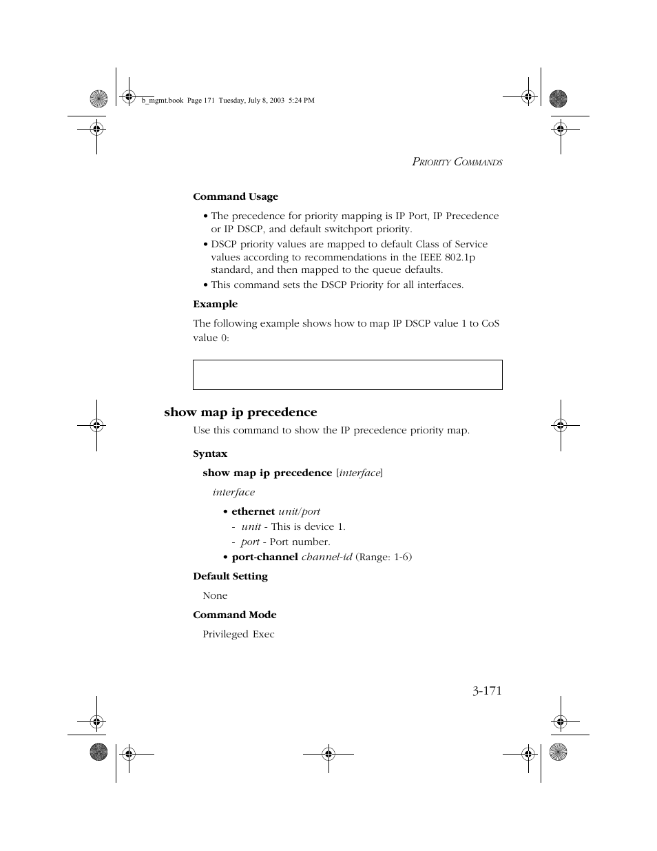 Show map ip precedence, Show map ip precedence -171 | SMC Networks SMC EZ 10/100/1000 SMCGS8P-Smart User Manual | Page 339 / 366