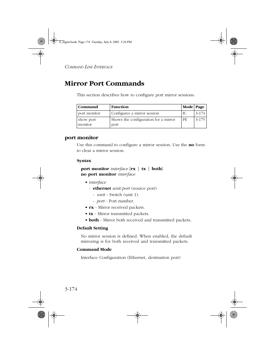 Mirror port commands, Port monitor, Mirror port commands -174 | Port monitor -174 | SMC Networks SMC EZ 10/100/1000 SMCGS8P-Smart User Manual | Page 342 / 366