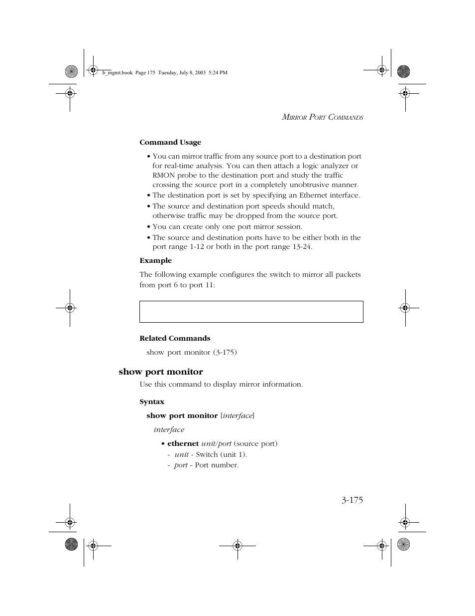 Show port monitor, Show port monitor -175 | SMC Networks SMC EZ 10/100/1000 SMCGS8P-Smart User Manual | Page 343 / 366