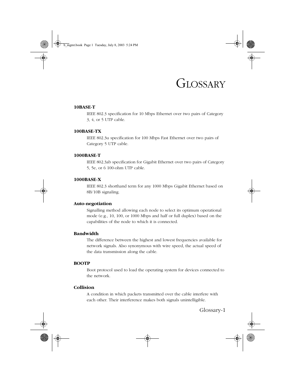 Glossary, Lossary | SMC Networks SMC EZ 10/100/1000 SMCGS8P-Smart User Manual | Page 355 / 366