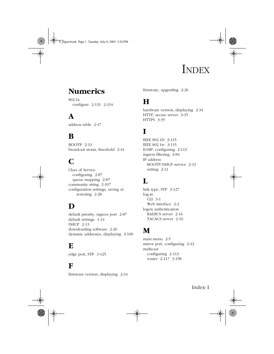 Index, Ndex, Numerics | SMC Networks SMC EZ 10/100/1000 SMCGS8P-Smart User Manual | Page 363 / 366