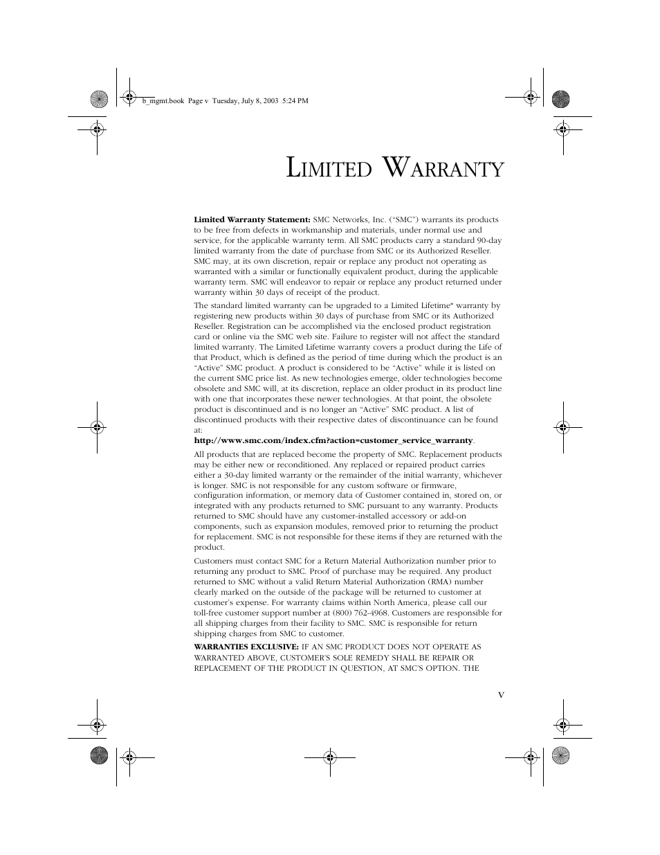 Imited, Arranty | SMC Networks SMC EZ 10/100/1000 SMCGS8P-Smart User Manual | Page 5 / 366