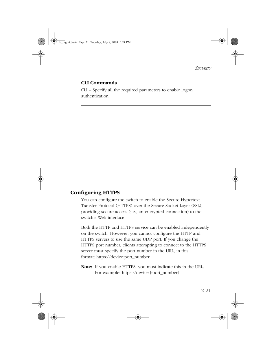 Configuring https, Configuring https -21, Cli commands | SMC Networks SMC EZ 10/100/1000 SMCGS8P-Smart User Manual | Page 53 / 366