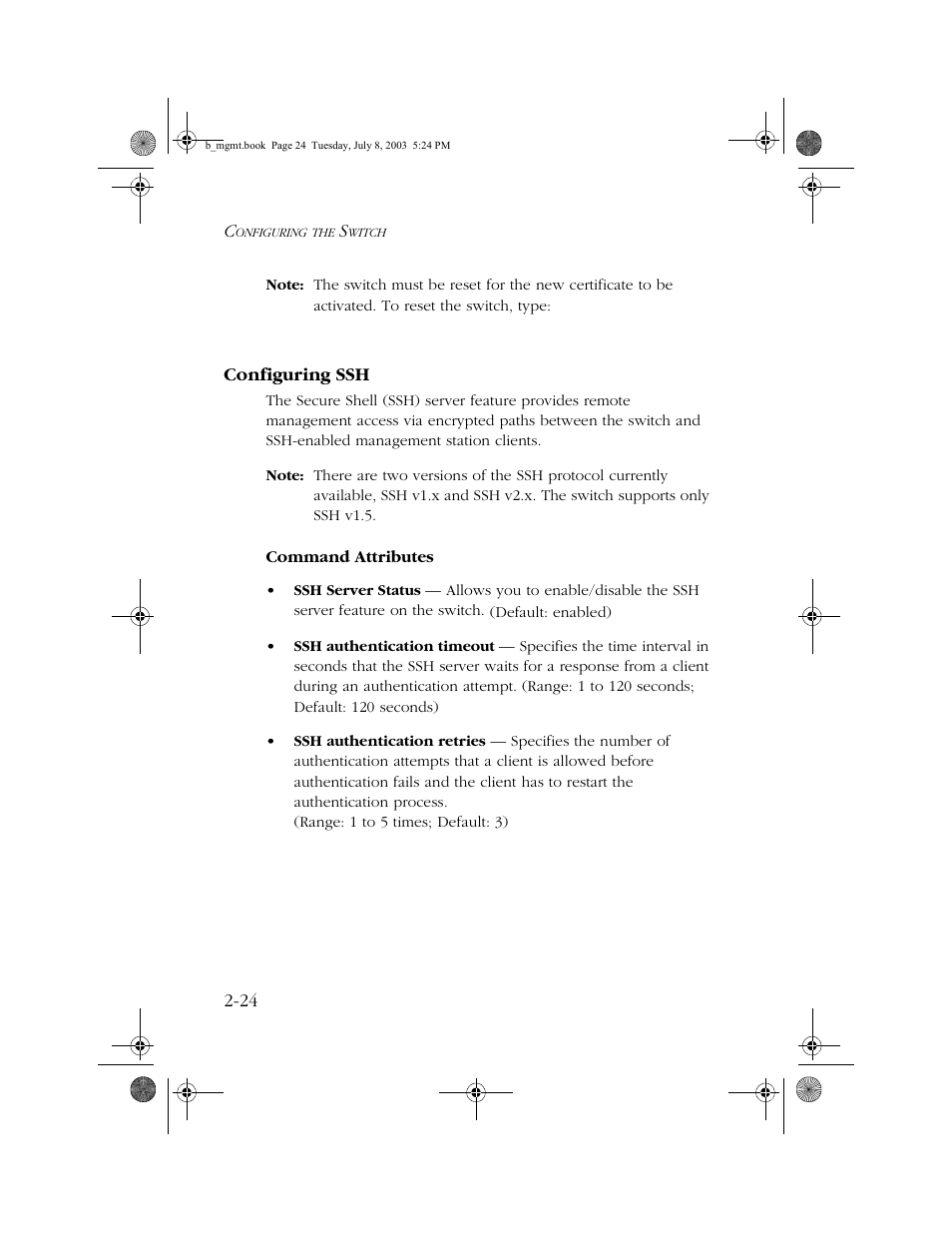 Configuring ssh, Configuring ssh -24 | SMC Networks SMC EZ 10/100/1000 SMCGS8P-Smart User Manual | Page 56 / 366