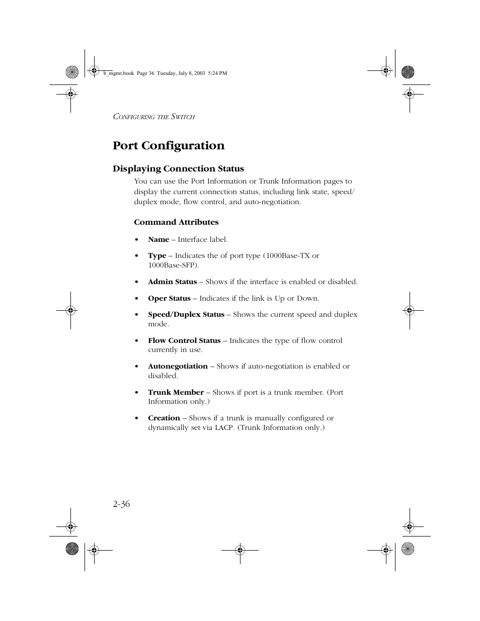 Port configuration, Displaying connection status, Port configuration -36 | Displaying connection status -36 | SMC Networks SMC EZ 10/100/1000 SMCGS8P-Smart User Manual | Page 68 / 366