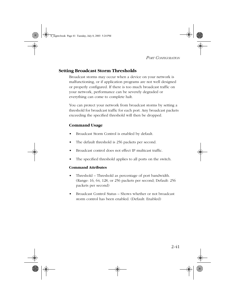 Setting broadcast storm thresholds, Setting broadcast storm thresholds -41 | SMC Networks SMC EZ 10/100/1000 SMCGS8P-Smart User Manual | Page 73 / 366