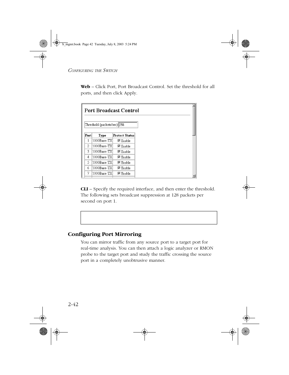 Configuring port mirroring, Configuring port mirroring -42 | SMC Networks SMC EZ 10/100/1000 SMCGS8P-Smart User Manual | Page 74 / 366