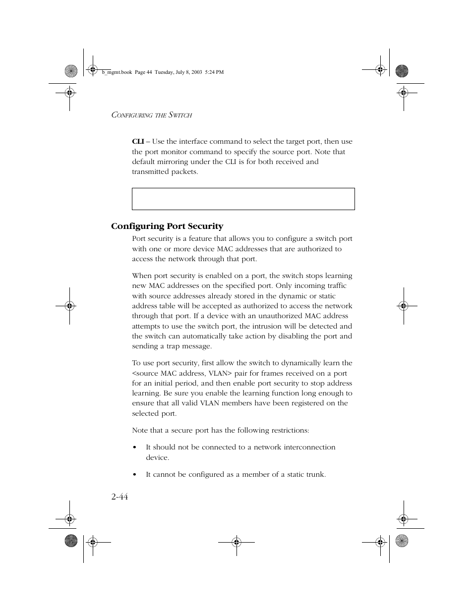 Configuring port security, Configuring port security -44 | SMC Networks SMC EZ 10/100/1000 SMCGS8P-Smart User Manual | Page 76 / 366