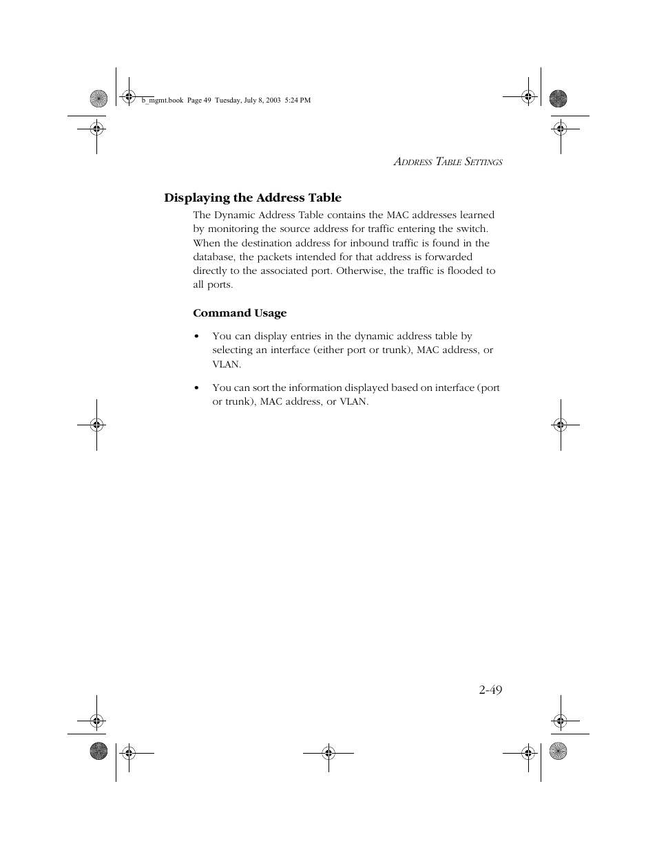 Displaying the address table, Displaying the address table -49 | SMC Networks SMC EZ 10/100/1000 SMCGS8P-Smart User Manual | Page 81 / 366