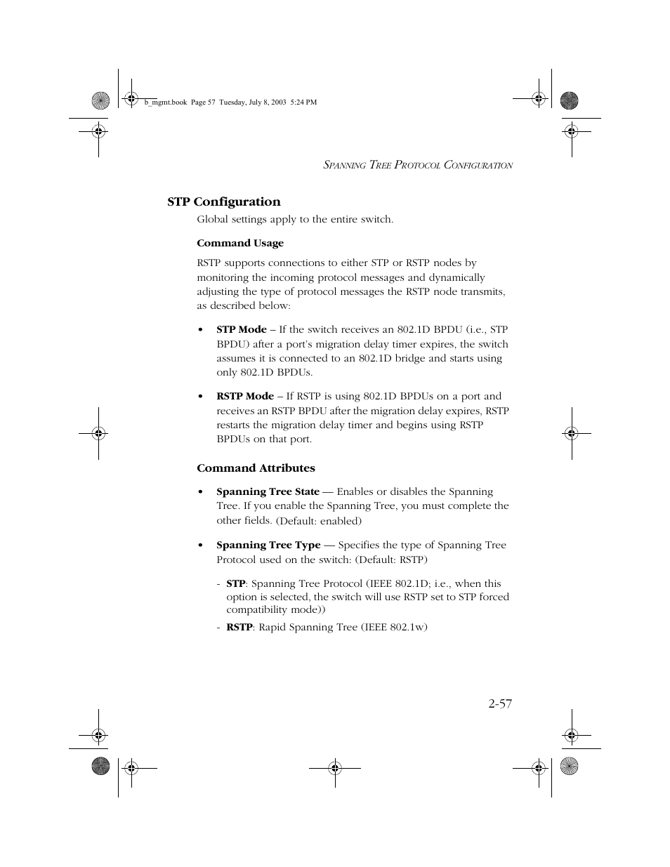 Stp configuration, Stp configuration -57 | SMC Networks SMC EZ 10/100/1000 SMCGS8P-Smart User Manual | Page 89 / 366