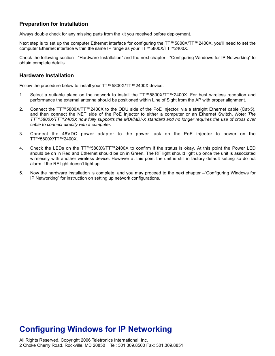 Configuring windows for ip networking | SMC Networks Gateway TTTM5800X User Manual | Page 10 / 62