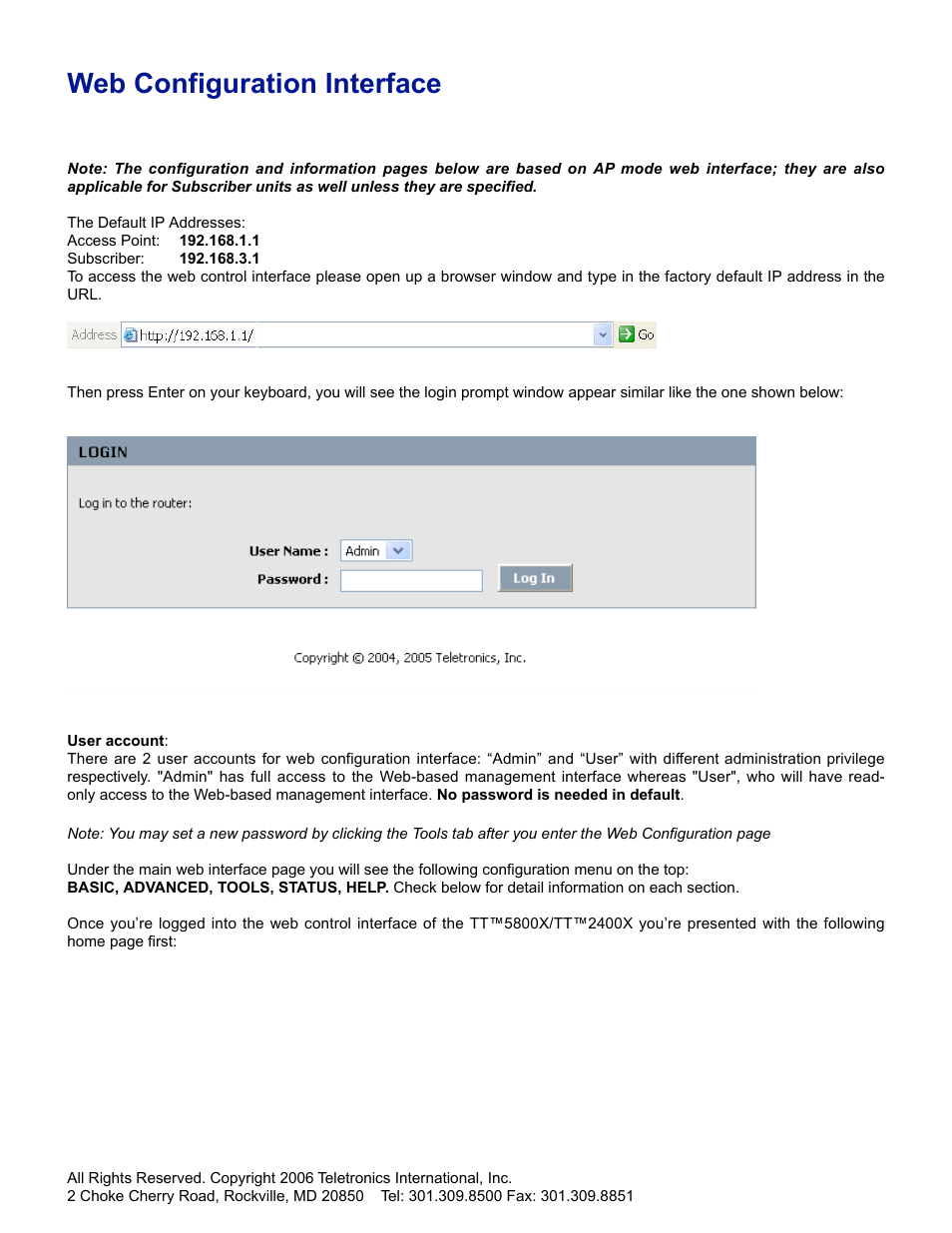 Web configuration interface | SMC Networks Gateway TTTM5800X User Manual | Page 15 / 62