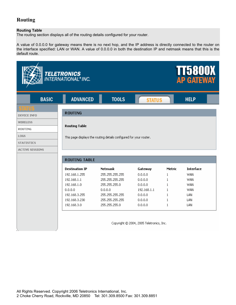 Routing | SMC Networks Gateway TTTM5800X User Manual | Page 18 / 62