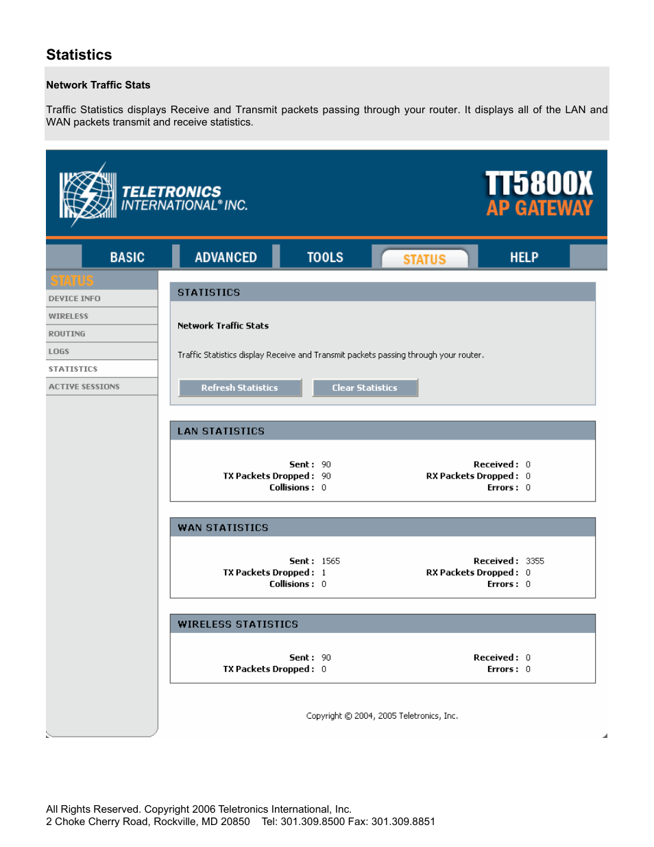 Statistics | SMC Networks Gateway TTTM5800X User Manual | Page 20 / 62