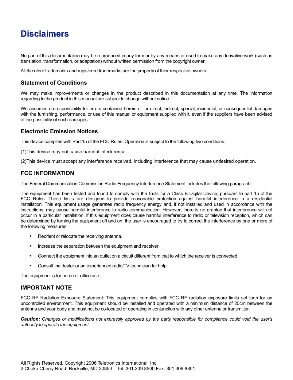 Disclaimers | SMC Networks Gateway TTTM5800X User Manual | Page 3 / 62