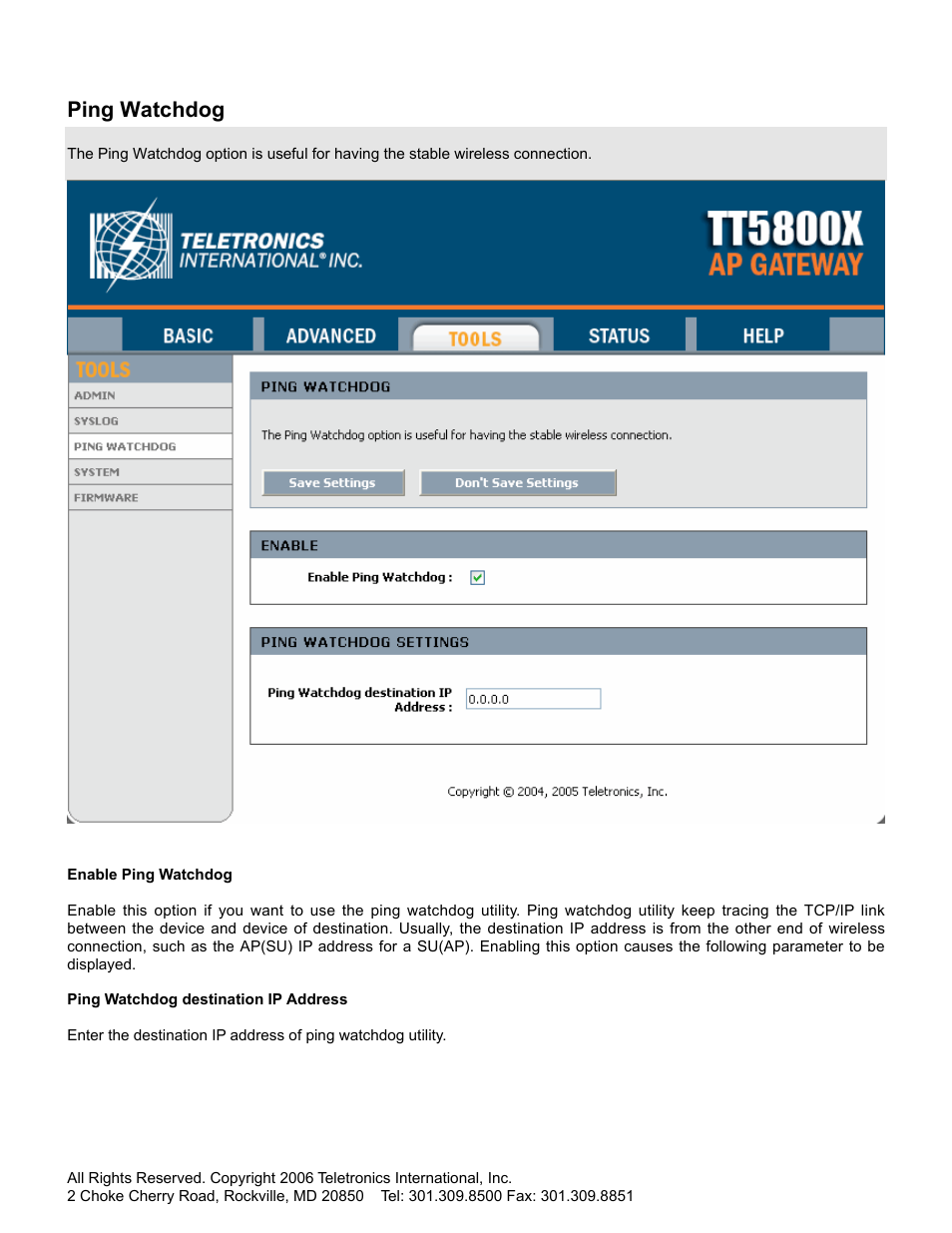Ping watchdog | SMC Networks Gateway TTTM5800X User Manual | Page 46 / 62