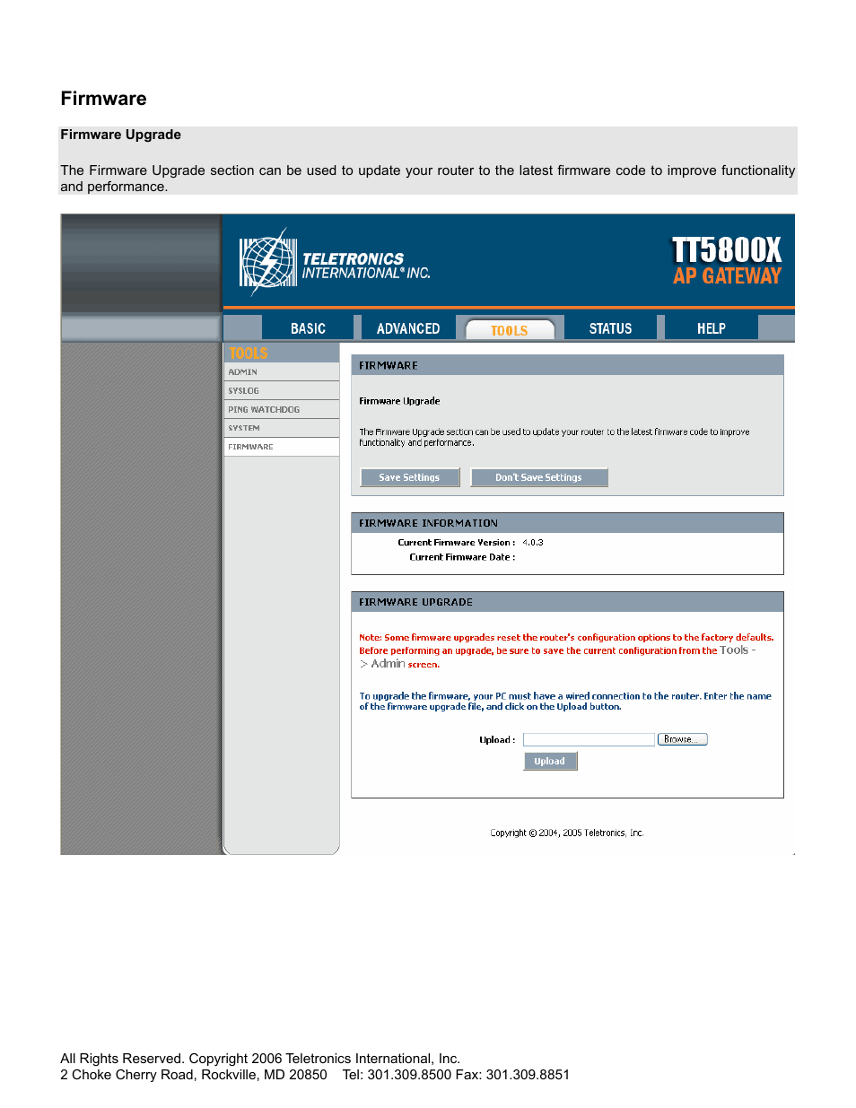 Firmware | SMC Networks Gateway TTTM5800X User Manual | Page 48 / 62