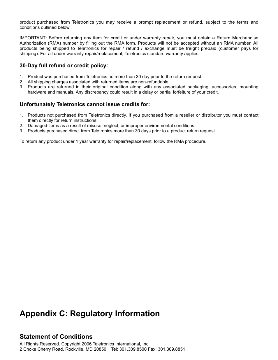 Appendix c: regulatory information, Statement of conditions | SMC Networks Gateway TTTM5800X User Manual | Page 52 / 62