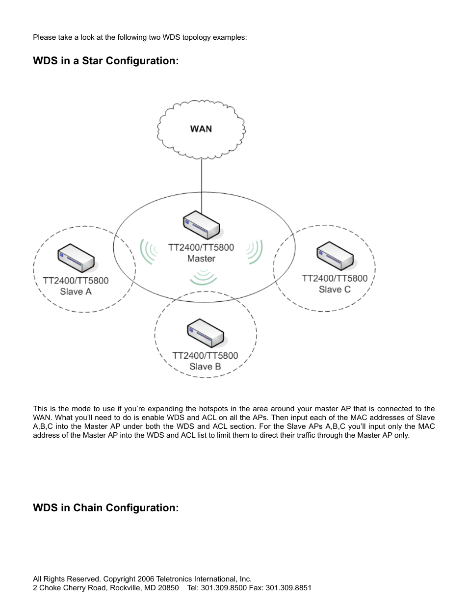 Wds in a star configuration, Wds in chain configuration | SMC Networks Gateway TTTM5800X User Manual | Page 56 / 62