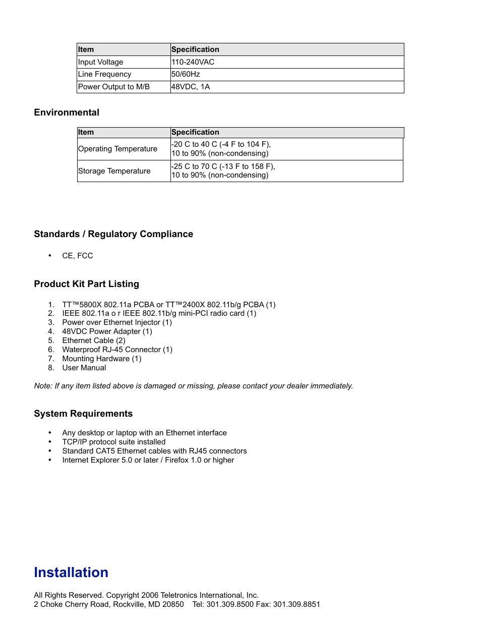 Installation | SMC Networks Gateway TTTM5800X User Manual | Page 9 / 62