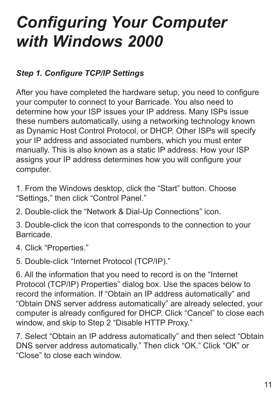 Conguring your computer with windows 2000 | SMC Networks SMC7008ABR User Manual | Page 11 / 46