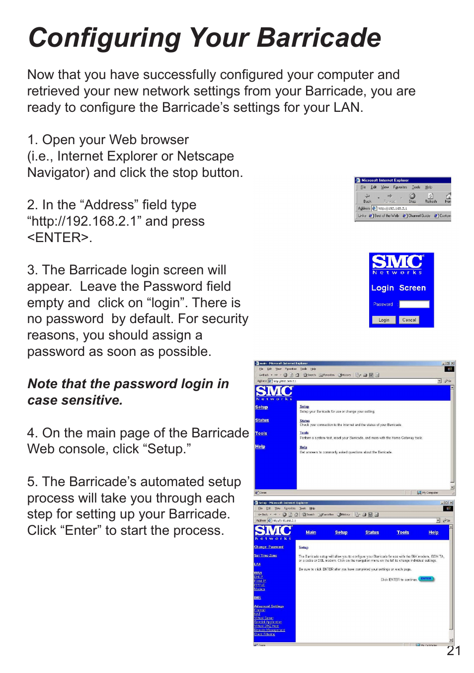 Conguring your barricade | SMC Networks SMC7008ABR User Manual | Page 21 / 46