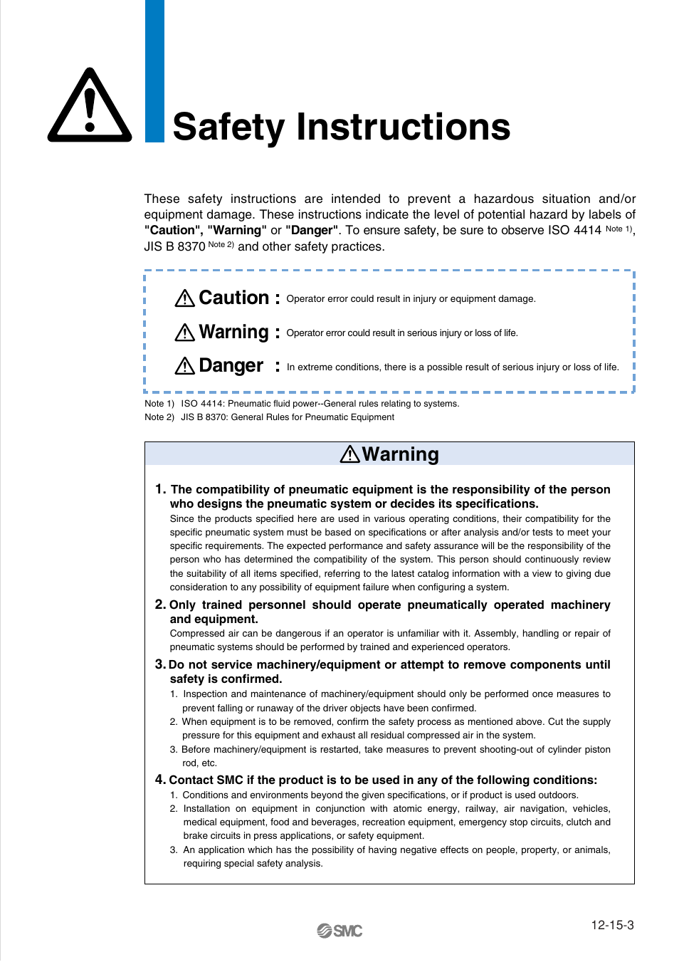 Safety instructions, Warning caution, Warning | Danger | SMC Networks MHT2 User Manual | Page 10 / 16