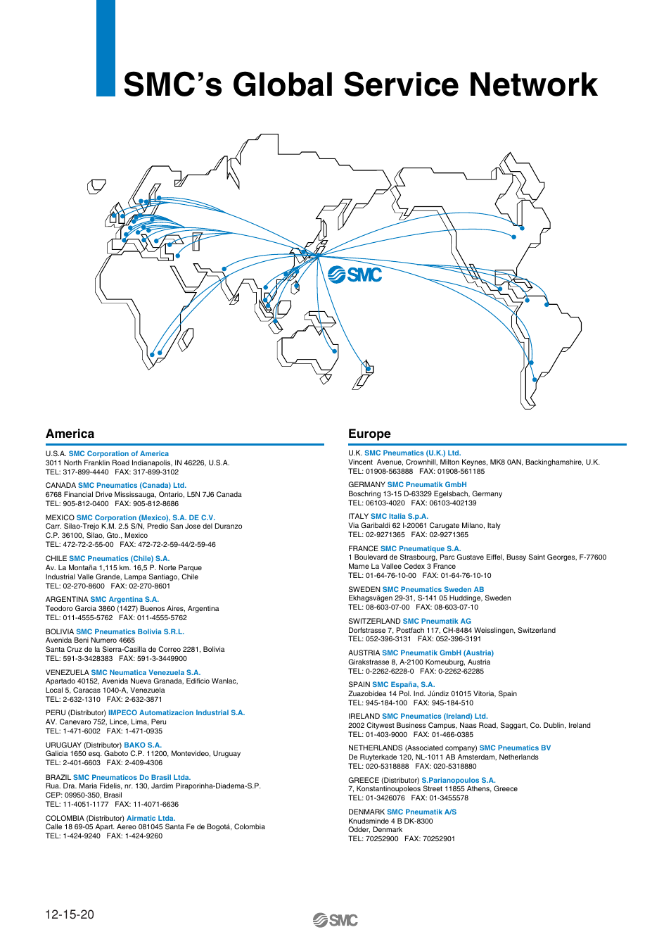 Smc global, Smc’s global service network, America europe | SMC Networks MHT2 User Manual | Page 15 / 16