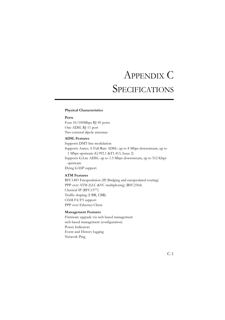 Ppendix, Pecifications | SMC Networks SMC7904WBRA User Manual | Page 132 / 139